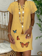 Load image into Gallery viewer, Vestido de algodón con cuello de pico y estampado de mariposas