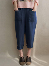 Load image into Gallery viewer, Feminino Plus Size Linho Stretch e Calças de Algodão de Cintura Alta
