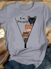 Load image into Gallery viewer, Camiseta feminina de manga curta estampada com decote em O e W PEOPLE para gatos bonitos