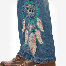 Load image into Gallery viewer, Washed bootcut jeans with Feather & Dreamcatcher embroidery