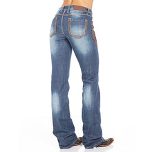 Load image into Gallery viewer, Washed Rhinestone Embroidered Stretch Bootcut Jeans
