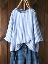 Load image into Gallery viewer, Long Sleeve Round Neck Striped Linen Shirt