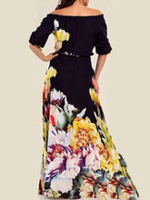 Load image into Gallery viewer, Vestido feminino com estampa de manga cinco quartos fora do ombro