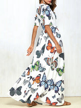 Load image into Gallery viewer, Vestido de manga corta con cuello en V estampado de mariposa de moda para mujer