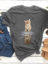 Load image into Gallery viewer, Camiseta feminina de manga curta com estampa de tigre em volta dos gatos bonitos