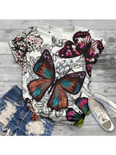 Load image into Gallery viewer, Camiseta feminina de manga curta com estampa borboleta