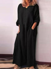 Load image into Gallery viewer, Vestido holgado de algodón y lino con manga larga para mujer