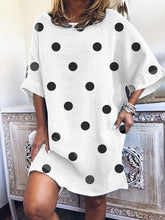 Load image into Gallery viewer, Vestido feminino largo de algodão e linho com bolinhas