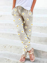 Load image into Gallery viewer, Pantalón casual de mujer de algodón y lino con estampado de margaritas