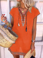 Load image into Gallery viewer, Women's cotton and linen embroidered V-neck dress