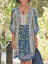 Load image into Gallery viewer, Vestido boêmio de algodão com decote em V