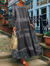 Load image into Gallery viewer, Vestido holgado de manga larga en algodón y lino en estilo étnico para mujer