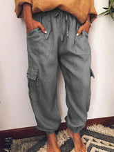 Load image into Gallery viewer, Calças casuais femininas de algodão e linho com bolso