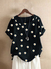 Load image into Gallery viewer, Camiseta feminina de manga curta de algodão e linho casual