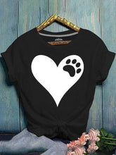 Load image into Gallery viewer, Camiseta feminina verão decote redondo amor coração e pata de urso