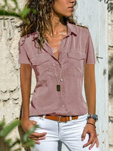 Load image into Gallery viewer, Camisa de solapa de manga corta para mujer
