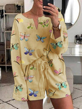 Load image into Gallery viewer, Butterfly Print V Neck Long Sleeve Pants Set