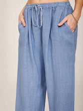 Load image into Gallery viewer, Calças femininas plus size de algodão e linho com bolso
