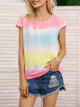 Load image into Gallery viewer, Women's round neck t-shirt with gradient tie-dye print