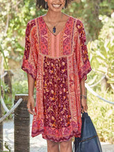 Load image into Gallery viewer, Vestido boêmio de algodão com decote em V