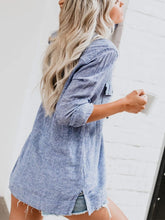 Load image into Gallery viewer, Striped V-neck cotton and linen shirt for women