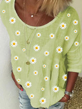 Load image into Gallery viewer, Camiseta de mujer de algodón y lino con estampado de margaritas
