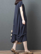 Load image into Gallery viewer, Round neck short sleeve linen dress