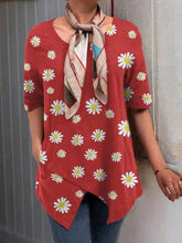 Load image into Gallery viewer, Women's short-sleeved shirt with round neck and linen and cotton print