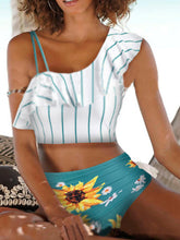 Load image into Gallery viewer, Women's swimsuit with floral sun stripe print
