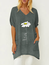 Load image into Gallery viewer, Women's printed cotton and linen V-neck T-shirt