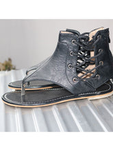 Load image into Gallery viewer, Sandalias con cordones y cremallera plana de moda retro para mujer