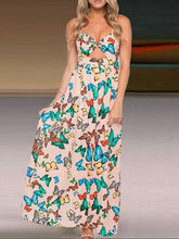 Load image into Gallery viewer, V-neck long dress with butterfly print Lady