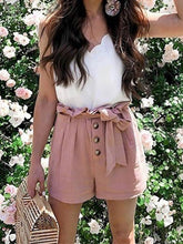 Load image into Gallery viewer, Shorts de mujer de algodón y lino con botones