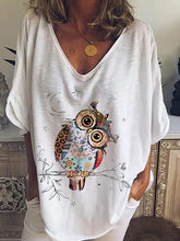 Load image into Gallery viewer, Camiseta casual estampada de coruja de verão para coruja