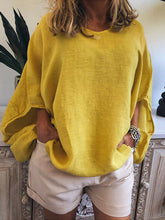 Load image into Gallery viewer, Top camisero de algodón y lino de manga larga con capucha