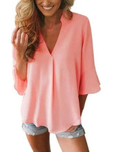 Load image into Gallery viewer, Loose chiffon shirt with 3/4 sleeves and ruffles