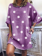 Load image into Gallery viewer, Vestido feminino largo de algodão e linho com bolinhas