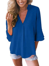 Load image into Gallery viewer, Loose chiffon shirt with 3/4 sleeves and ruffles