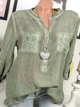 Load image into Gallery viewer, Camisa de lino para mujer con costuras de encaje frescas