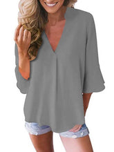 Load image into Gallery viewer, Loose chiffon shirt with 3/4 sleeves and ruffles