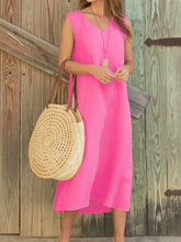 Load image into Gallery viewer, Women's sleeveless V-neck dress in cotton and linen