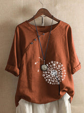 Load image into Gallery viewer, Camiseta folgada e confortável em algodão e linho com estampa dente-de-leão para senhora