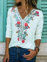 Load image into Gallery viewer, Loose-fit V-neck T-shirt with long sleeves