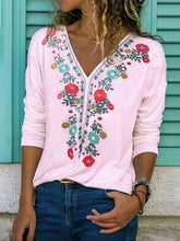 Load image into Gallery viewer, Loose-fit V-neck T-shirt with long sleeves