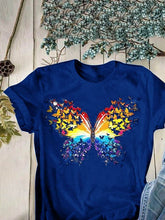 Load image into Gallery viewer, Camiseta feminina de manga curta com estampa borboleta
