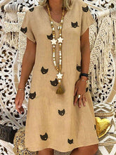 Load image into Gallery viewer, Cat Face Print Short Sleeve Women Dress