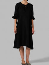 Load image into Gallery viewer, Lace-up midi dress with ruffle sleeves Plain straight dress