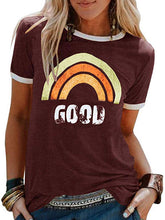 Load image into Gallery viewer, Camiseta casual com estampa do arco-íris para mulheres