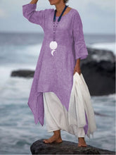 Load image into Gallery viewer, Asymmetric vintage linen dress with 3/4 sleeves and round neck