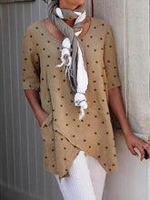 Load image into Gallery viewer, Camisa larga feminina de algodão e linho com mangas irregulares